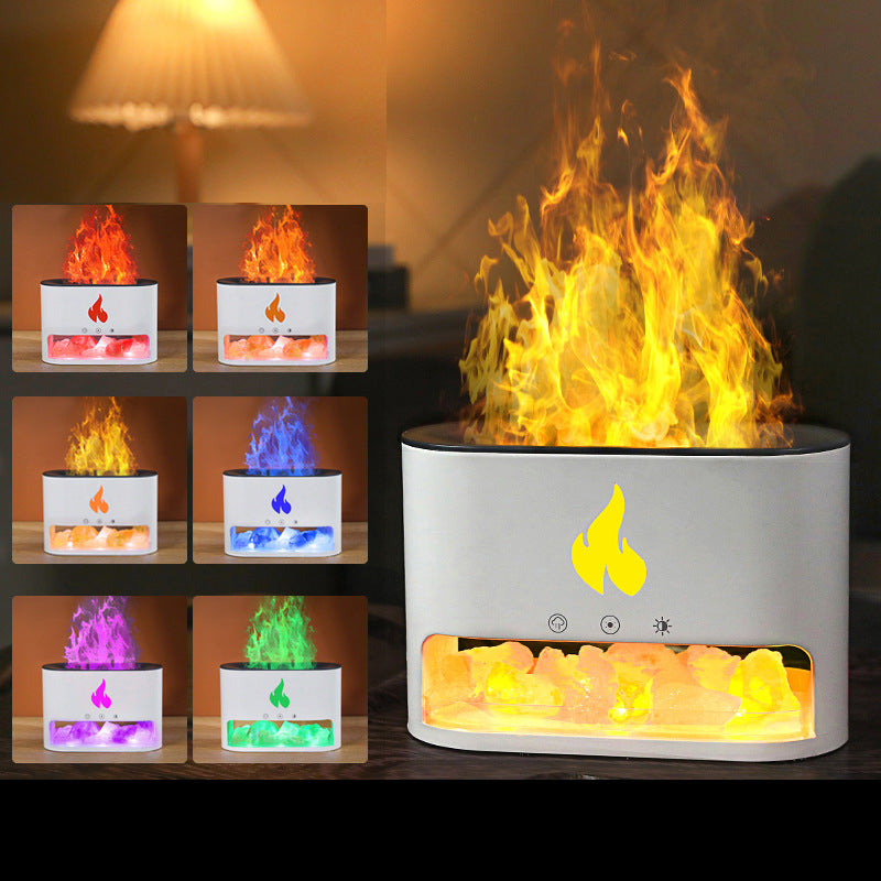 New Flame Humidifier Aromatherapy Machine Crystal Salt Stone Colorful Atmosphere Lamp Flame 3d Simulation Flame Humidifier Household Essential